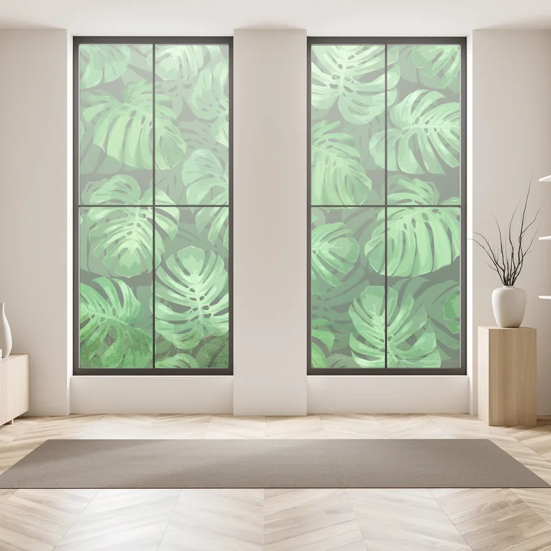 Fensteraufkleber tropisches monstera-blattmuster Fensteraufkleber tropisches monstera-blattmuster