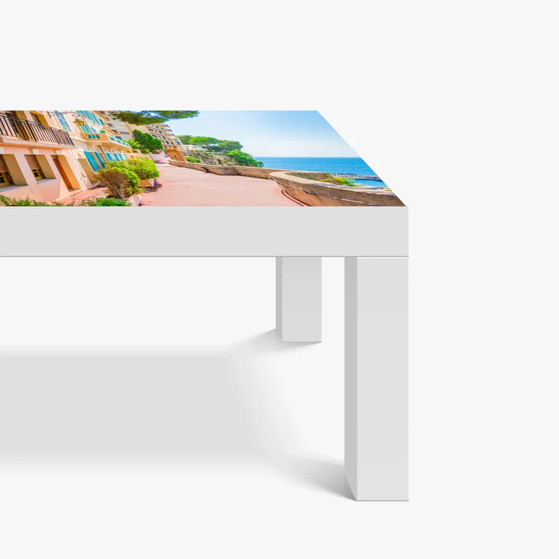 Tischaufkleber und Schreibtischaufkleber mediterrane promenade mit pastellfarbenen häusern