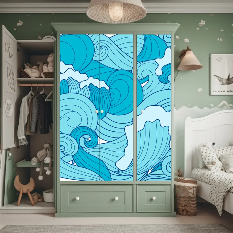 Schrankaufkleber blaue ozeanwellen illustration