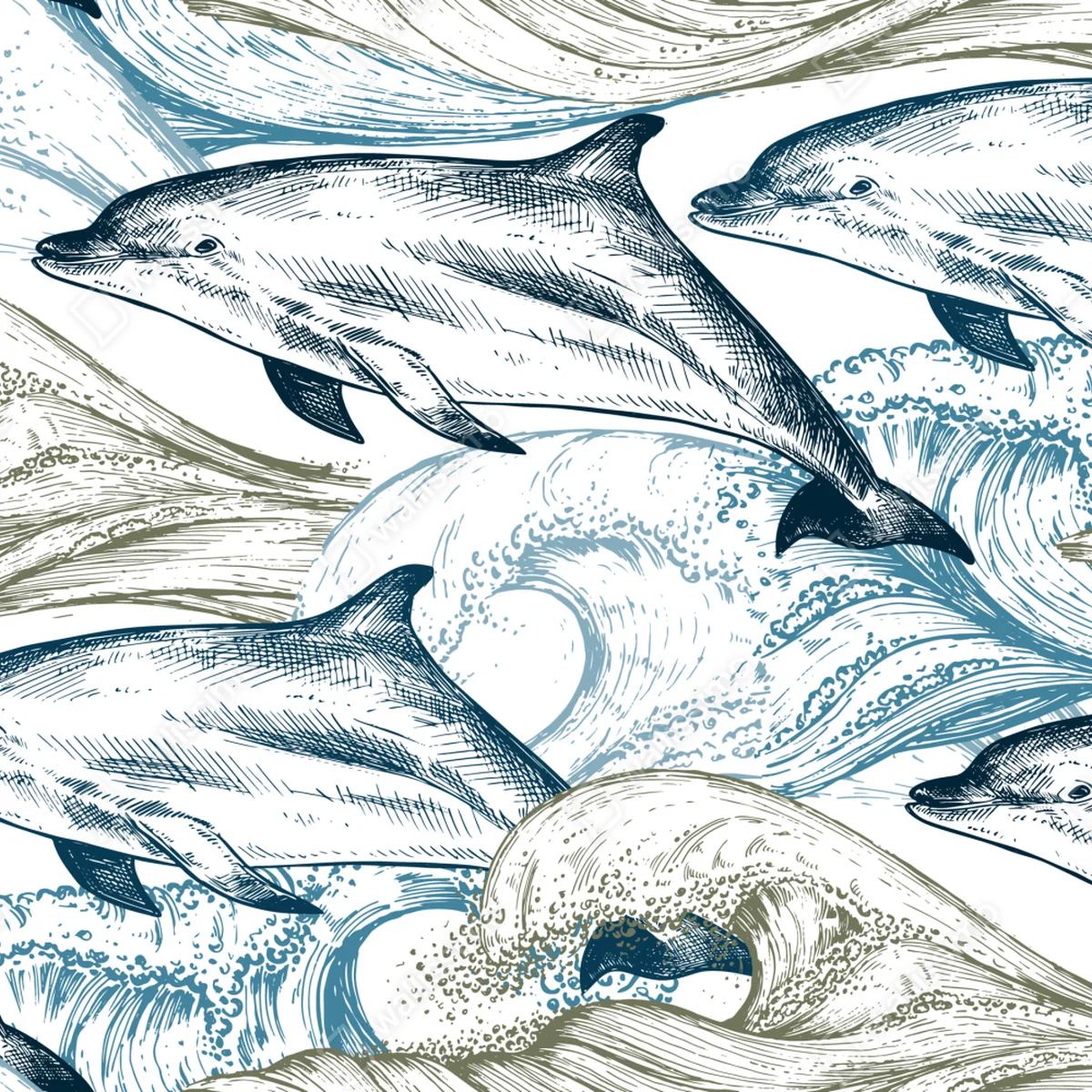 Fototapeta vintage delfiny oceaniczna ilustracja Fototapeta vintage delfiny oceaniczna ilustracja