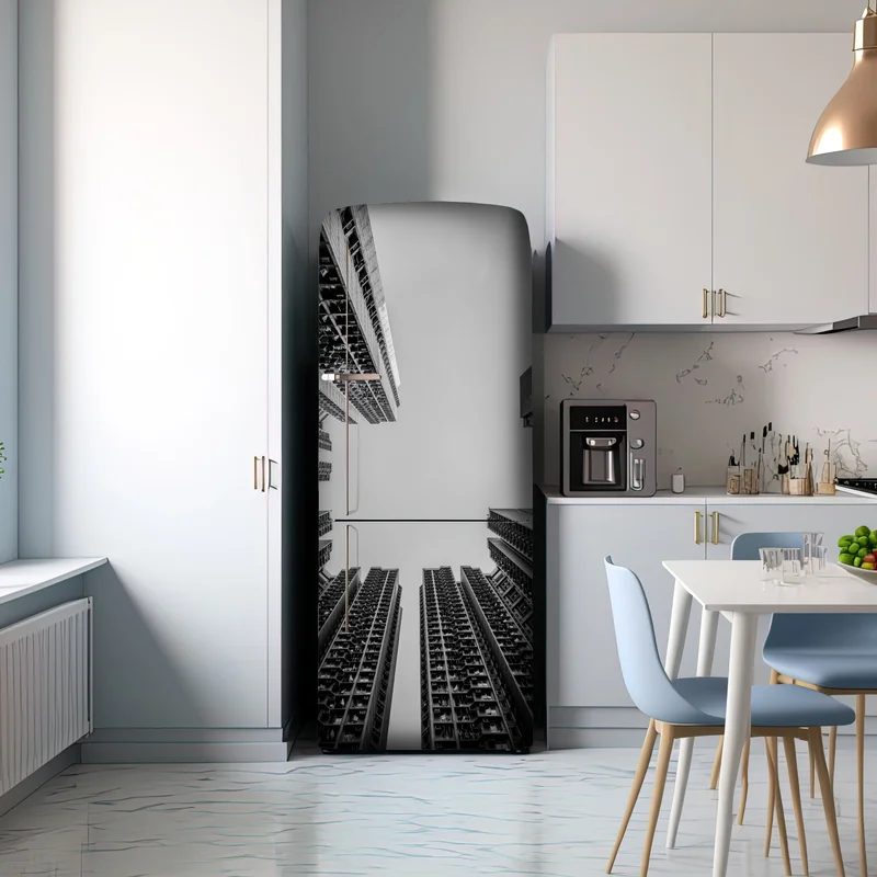 Kühlschrankaufkleber städtische perspektive hochhäuser