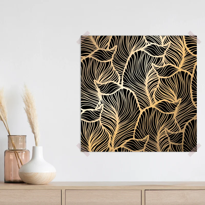 Poster goldenes blattmuster auf schwarzem hintergrund Poster goldenes blattmuster auf schwarzem hintergrund