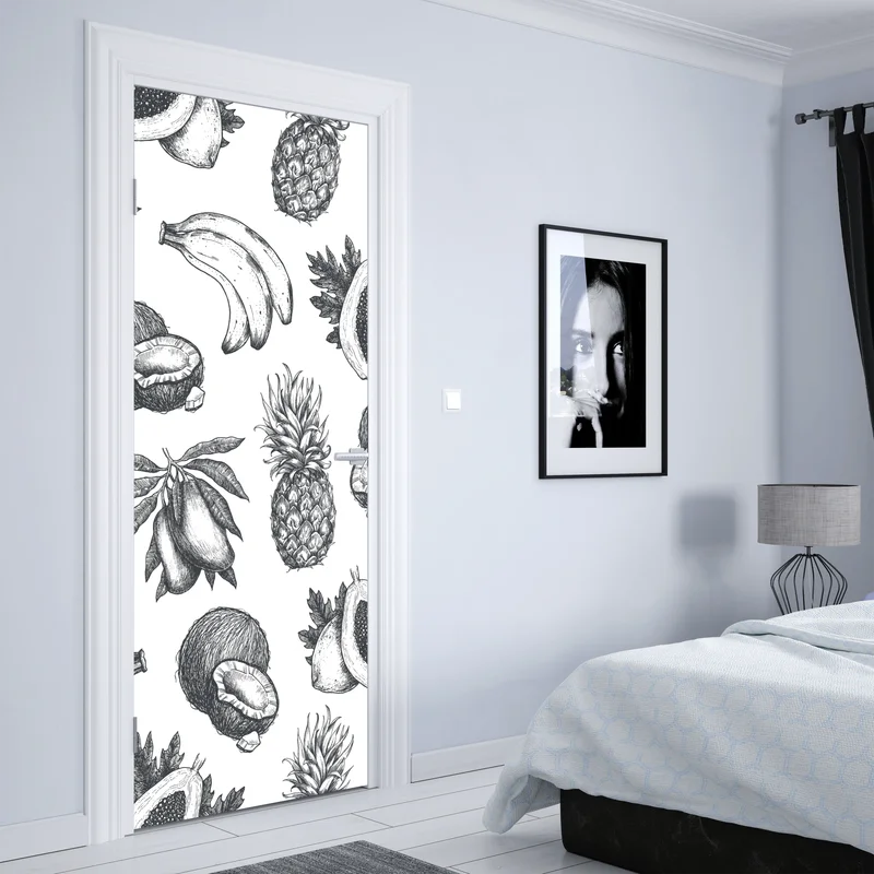 Türaufkleber handgezeichnetes muster tropischer früchte