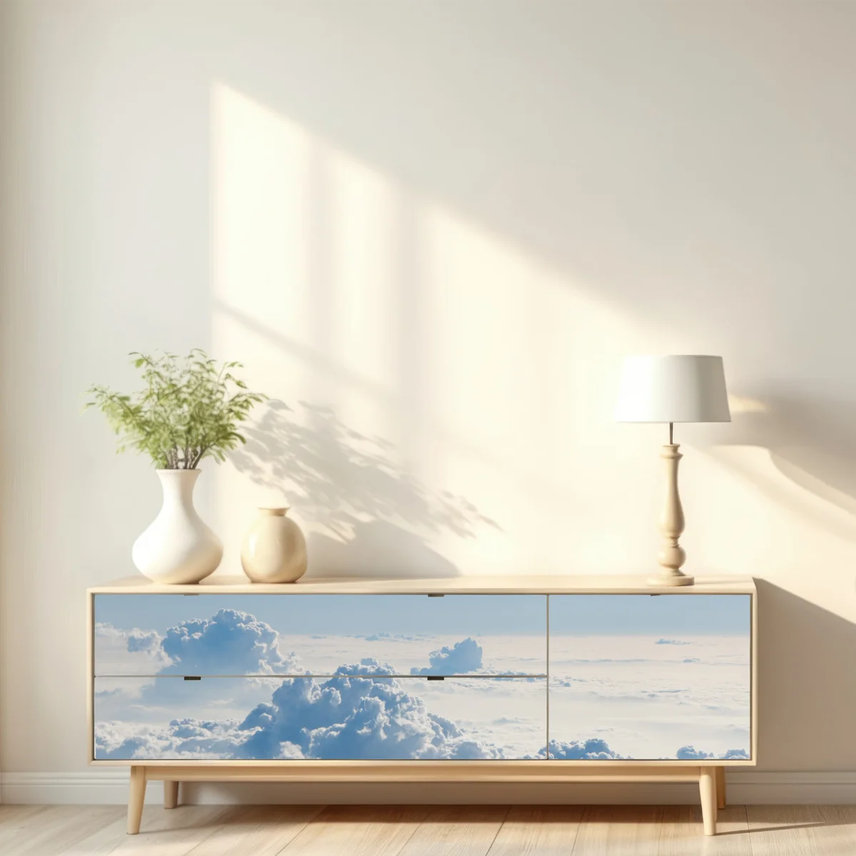 Repositionierbarer Aufkleber luftige wolkenlandschaft im soften blau Repositionierbarer Aufkleber luftige wolkenlandschaft im soften blau