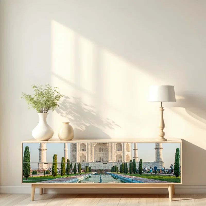 Repositionierbarer Aufkleber Taj Mahal spiegelung im morgendlichen licht