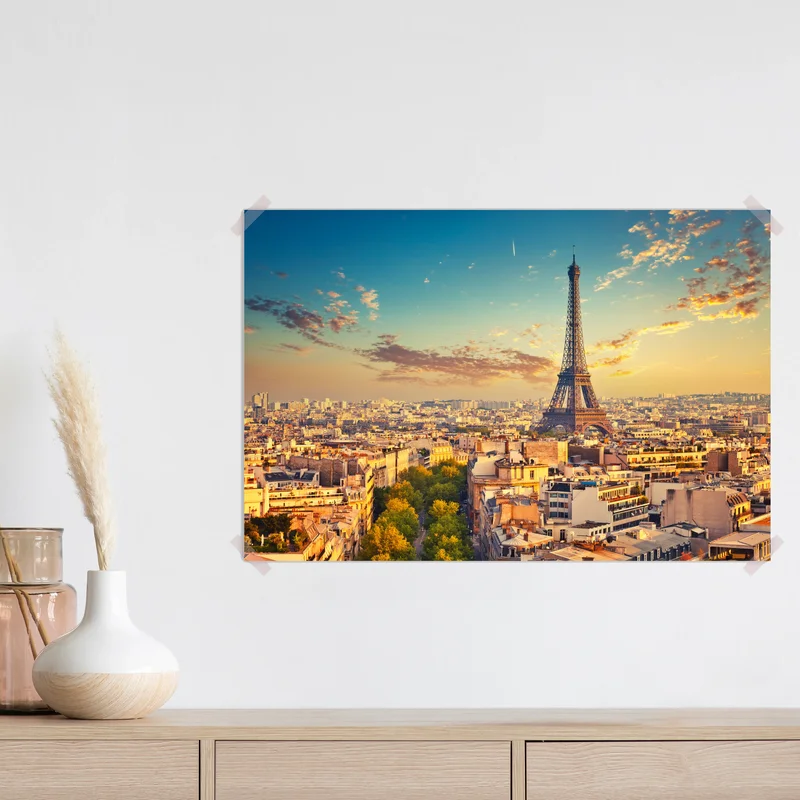 Poster sonnenuntergang über Paris skyline mit eiffelturm Poster sonnenuntergang über Paris skyline mit eiffelturm