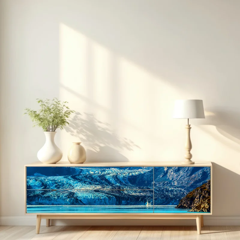 Repositionierbarer Aufkleber majestätischer alpiner gletscher mit spiegelung