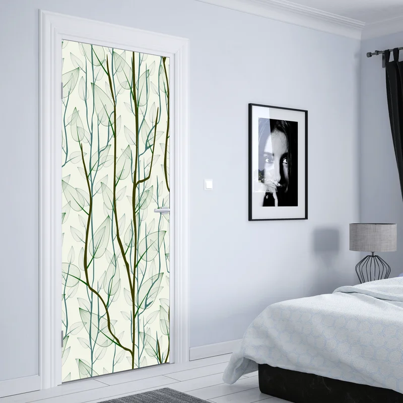 Türaufkleber zartes muster mit blättern und zweigen