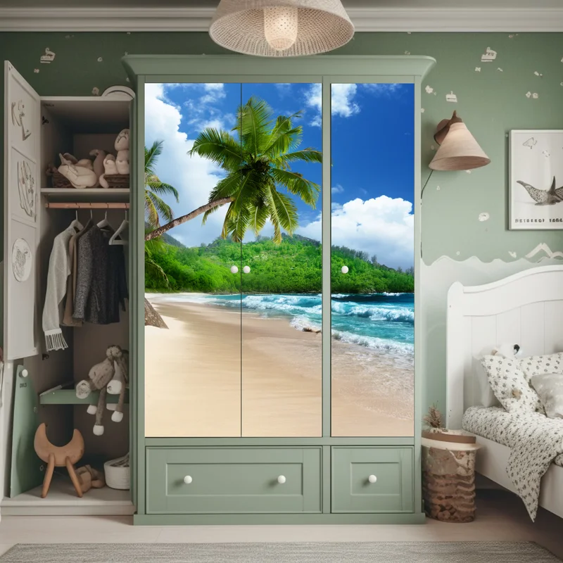 Schrankaufkleber ruhiger tropischer strand auf Mahe, Seychellen Schrankaufkleber ruhiger tropischer strand auf Mahe, Seychellen