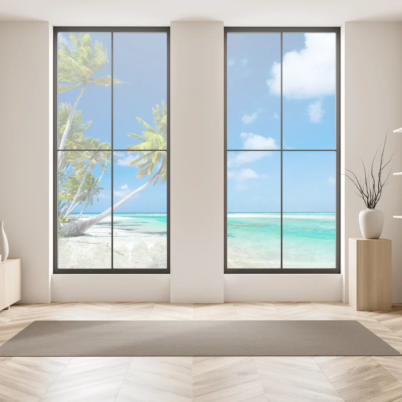 Fensteraufkleber tropischer strand mit palmen und türkisfarbenem wasser