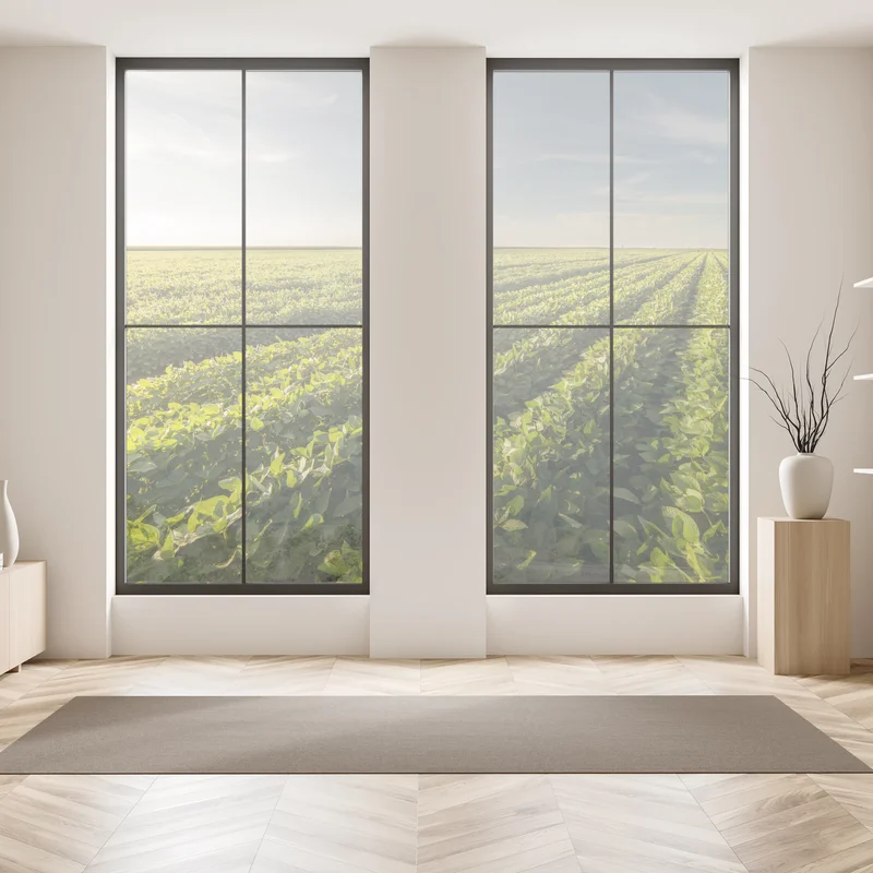 Fensteraufkleber sonnenbeschienenes sojafeld bei sonnenuntergang