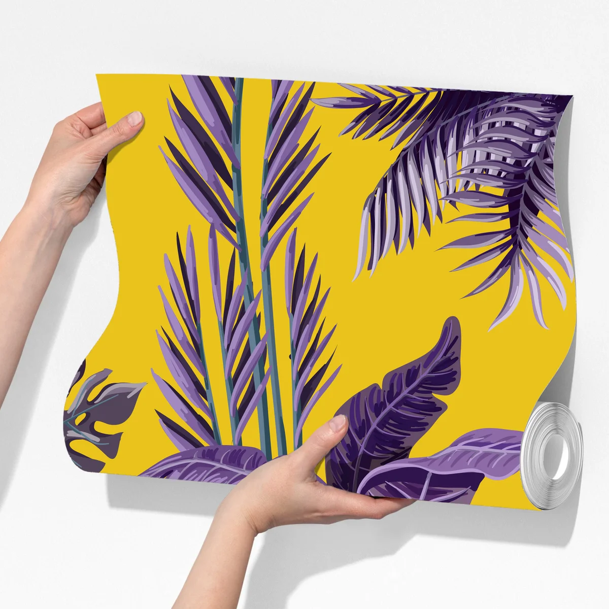 Fototapete tropische lila blätter auf gelbem hintergrund Fototapete tropische lila blätter auf gelbem hintergrund