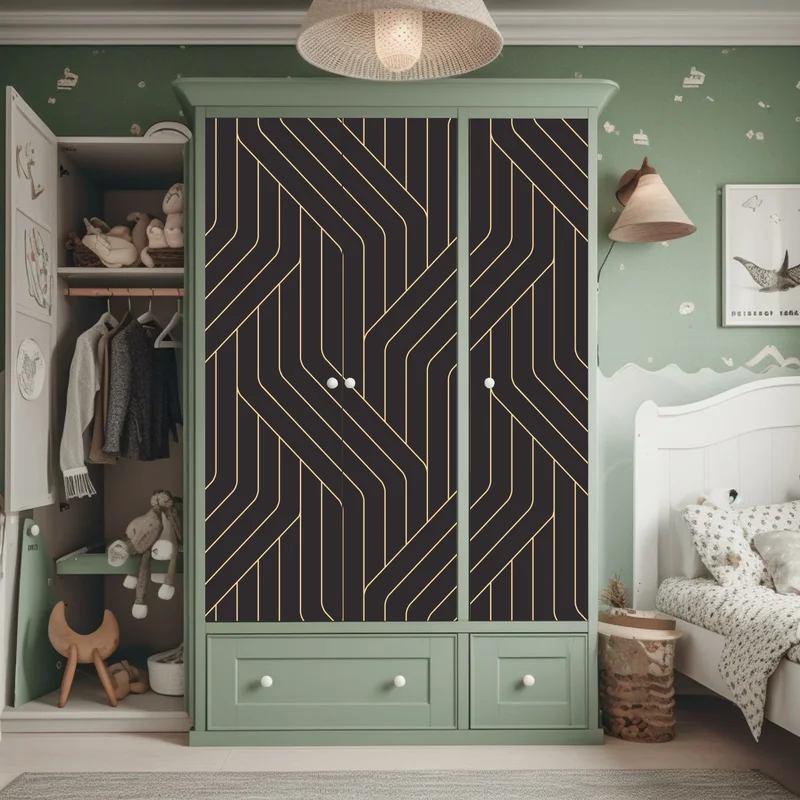 Schrankaufkleber geometrisches art deco muster in schwarz und gold