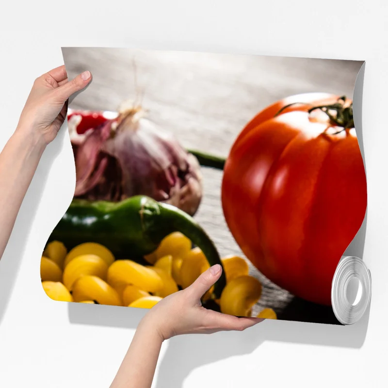 Fototapeta zbiór suchych makaronów i świeże składniki Fototapeta zbiór suchych makaronów i świeże składniki