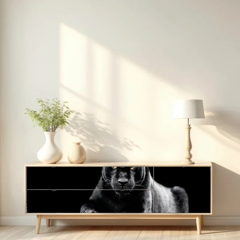 Repositionierbarer Aufkleber porträt eines schwarzen panthers vor schwarzem hintergrund