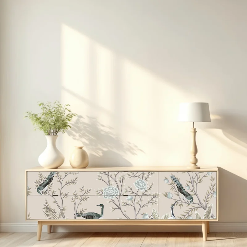 Repositionierbarer Aufkleber elegante vögel und blühende zweige