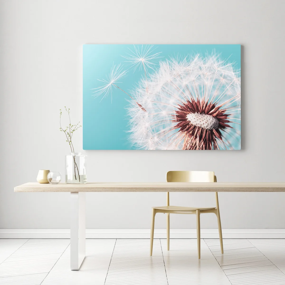 Leinwandbild zarter löwenzahn vor türkisfarbenem hintergrund Leinwandbild zarter löwenzahn vor türkisfarbenem hintergrund