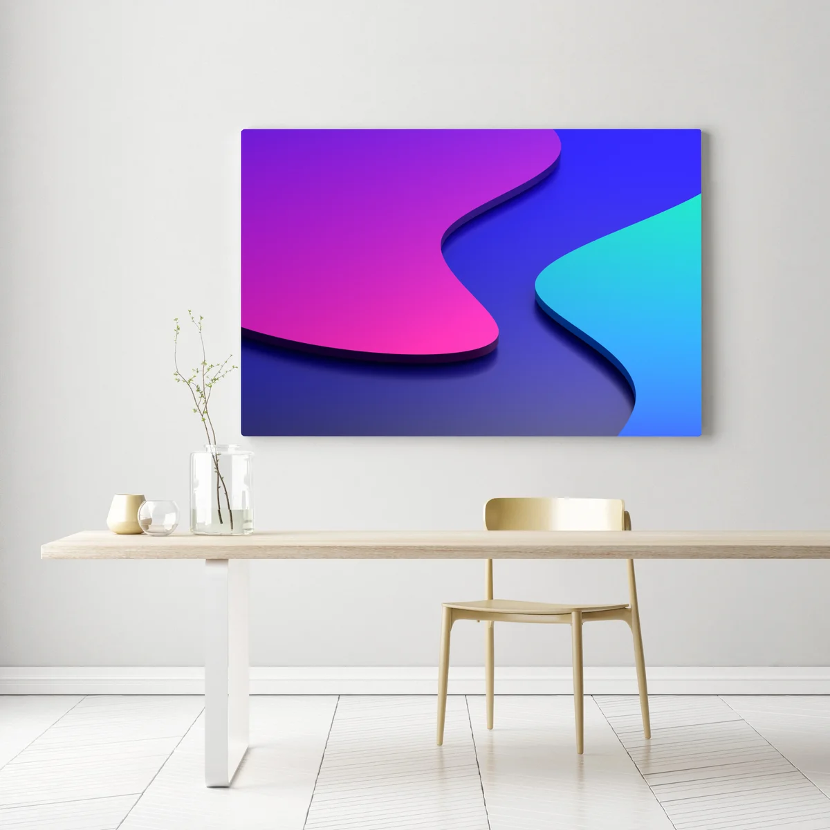 Leinwandbild leuchtende lila-blaue abstrakte 3d-formen Leinwandbild leuchtende lila-blaue abstrakte 3d-formen