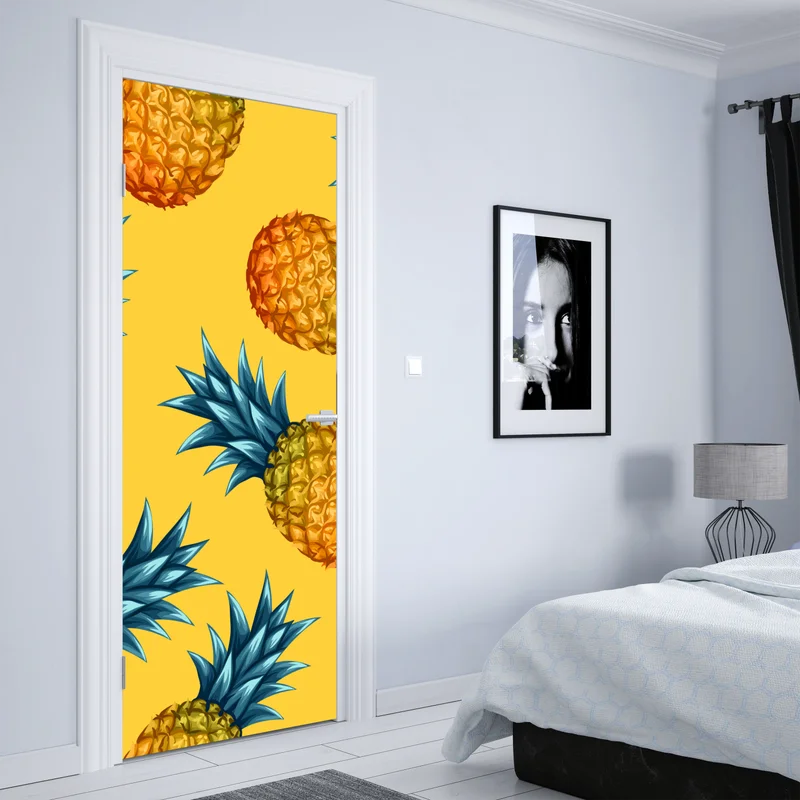 Türaufkleber tropisches ananasmuster auf gelbem hintergrund Türaufkleber tropisches ananasmuster auf gelbem hintergrund