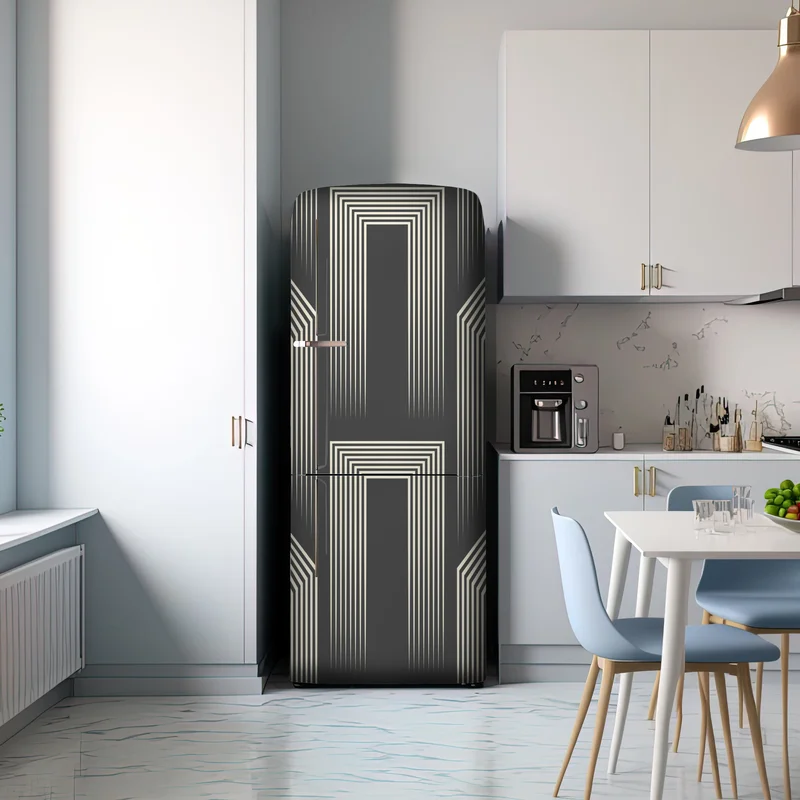 Kühlschrankaufkleber geometrisches art-deco-muster in grau und beige Kühlschrankaufkleber geometrisches art-deco-muster in grau und beige