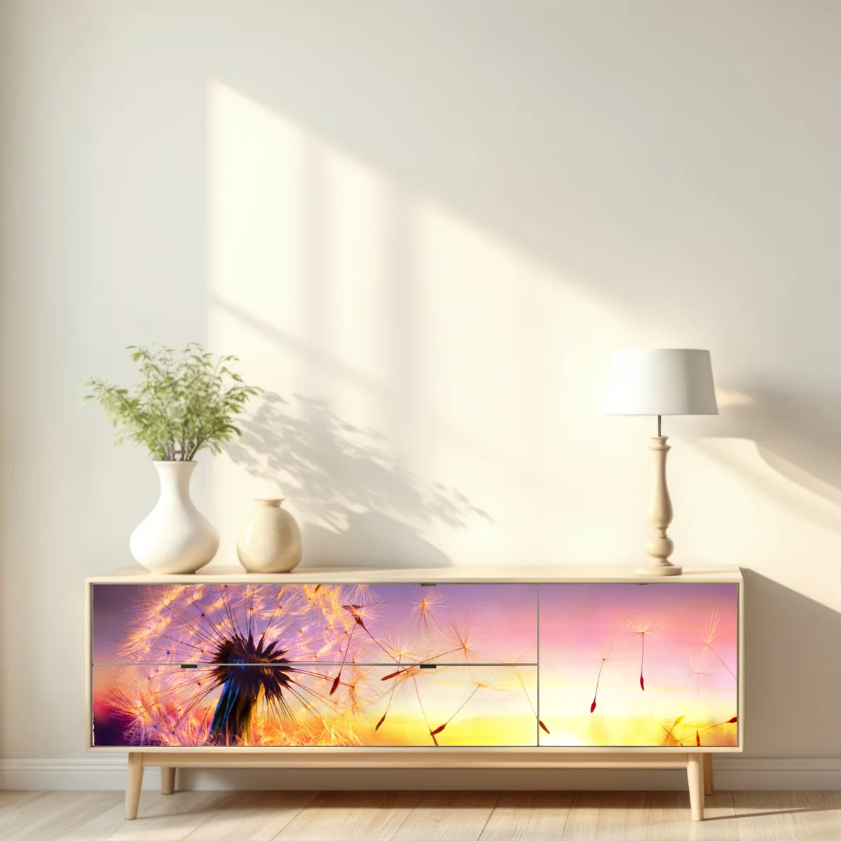 Repositionierbarer Aufkleber goldener löwenzahn bei sonnenuntergang Repositionierbarer Aufkleber goldener löwenzahn bei sonnenuntergang