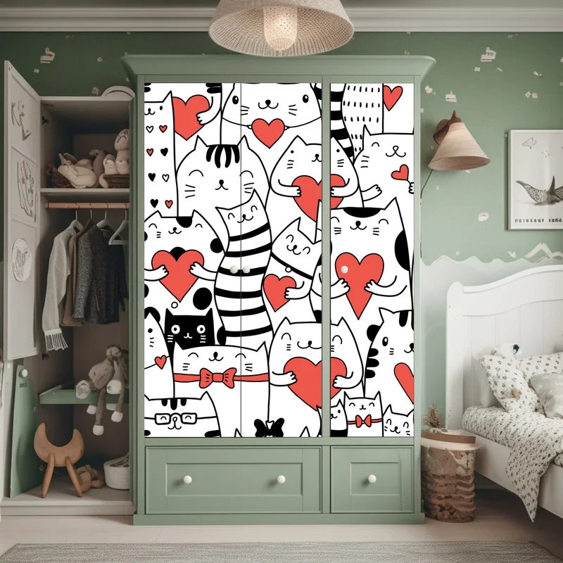 Schrankaufkleber süße katzen mit herzen muster