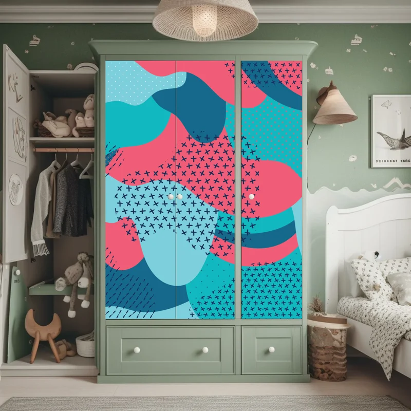 Schrankaufkleber verspieltes türkisfarbenes abstraktes muster