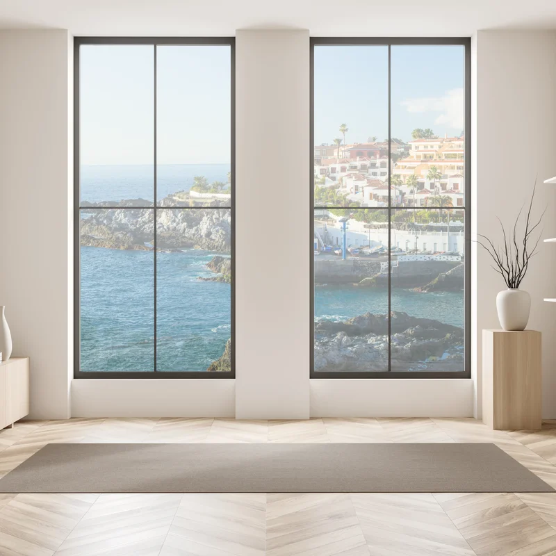 Fensteraufkleber sonnige panorama der küstenstadt