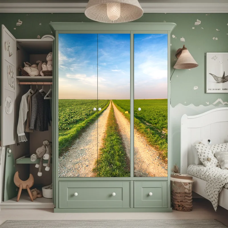 Schrankaufkleber feldweg durch grüne felder Schrankaufkleber feldweg durch grüne felder