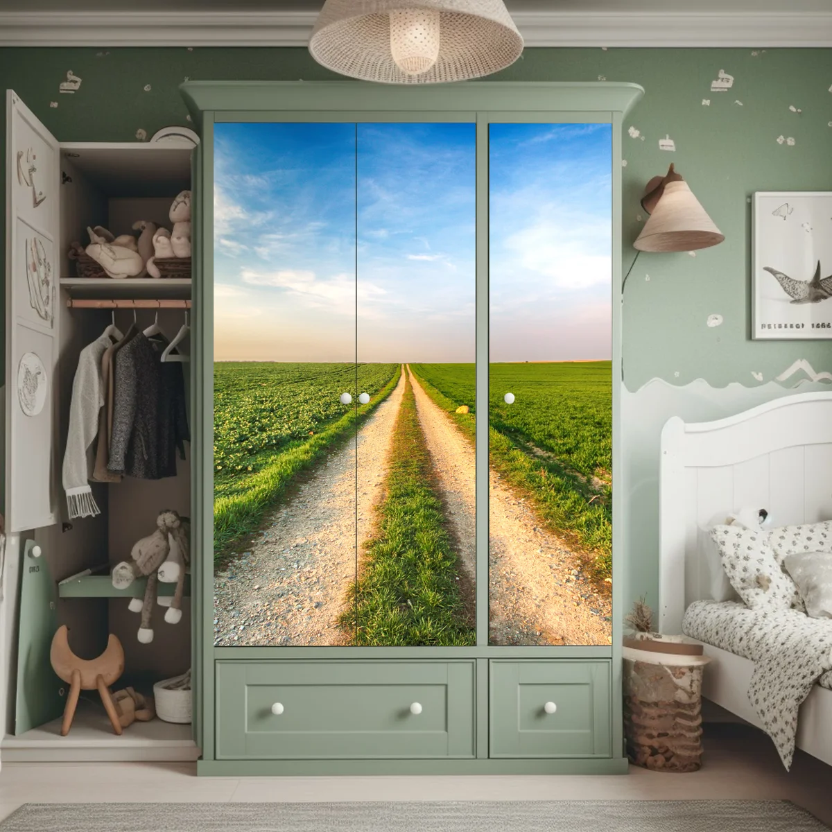 Schrankaufkleber feldweg durch grüne felder Schrankaufkleber feldweg durch grüne felder