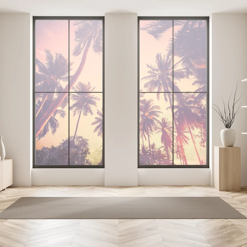 Fensteraufkleber vintage tropischer sonnenuntergang mit palmen