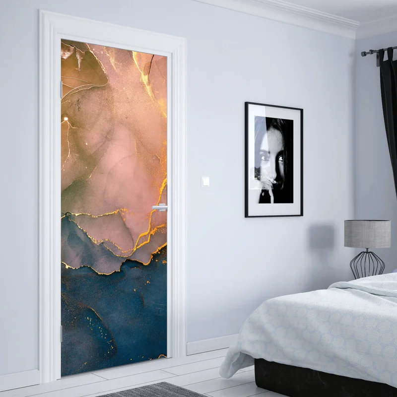 Türaufkleber blaues und goldenes abstraktes marmormotiv