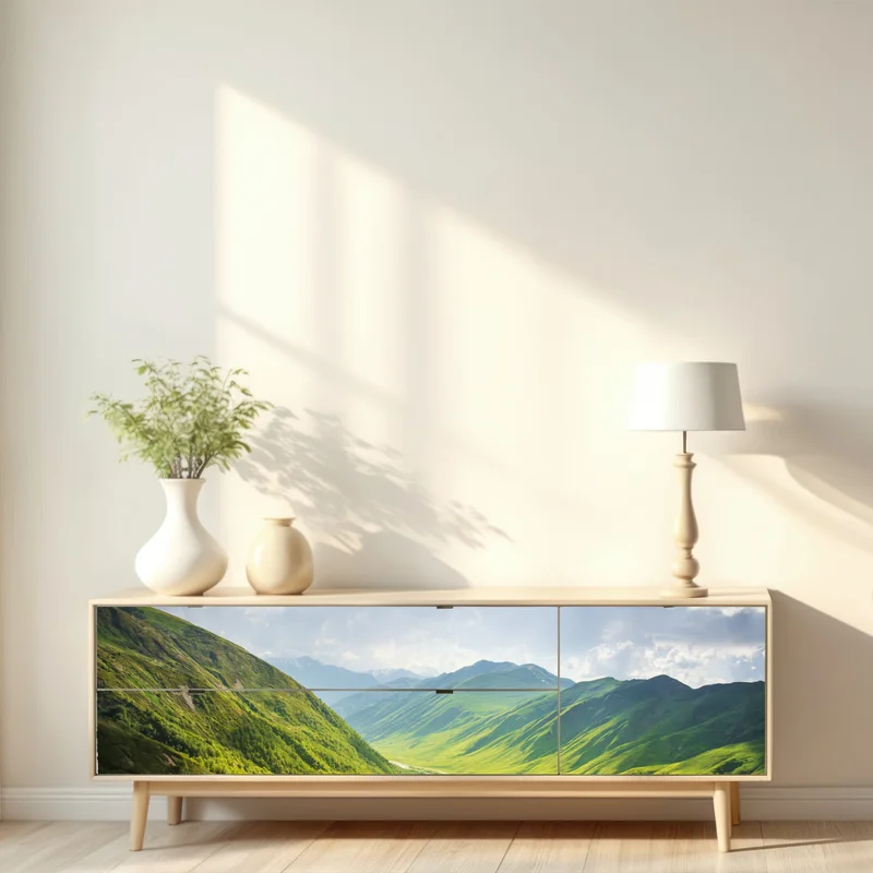 Repositionierbarer Aufkleber üppiges grünes tal