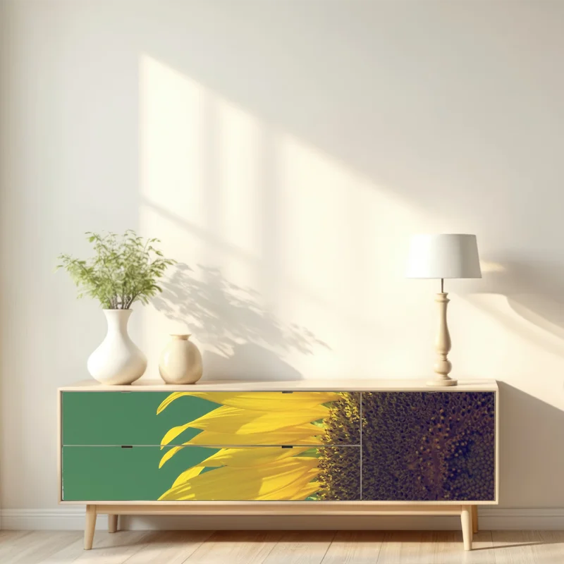 Repositionierbarer Aufkleber strahlende sonnenblume vor vintage-himmel