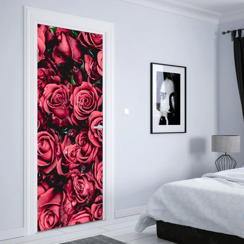 Türaufkleber pralle rote rosen wandbild