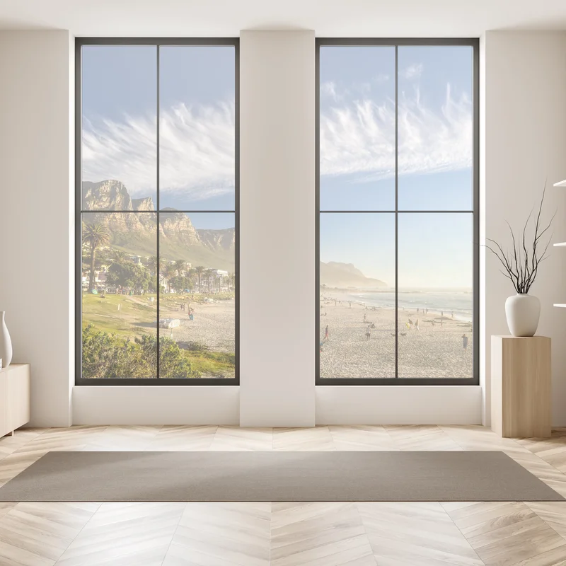 Fensteraufkleber sonnenstrand mit bergkulisse