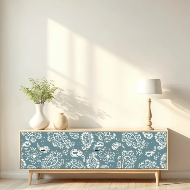 Repositionierbarer Aufkleber türkis paisley muster mit blumendetails