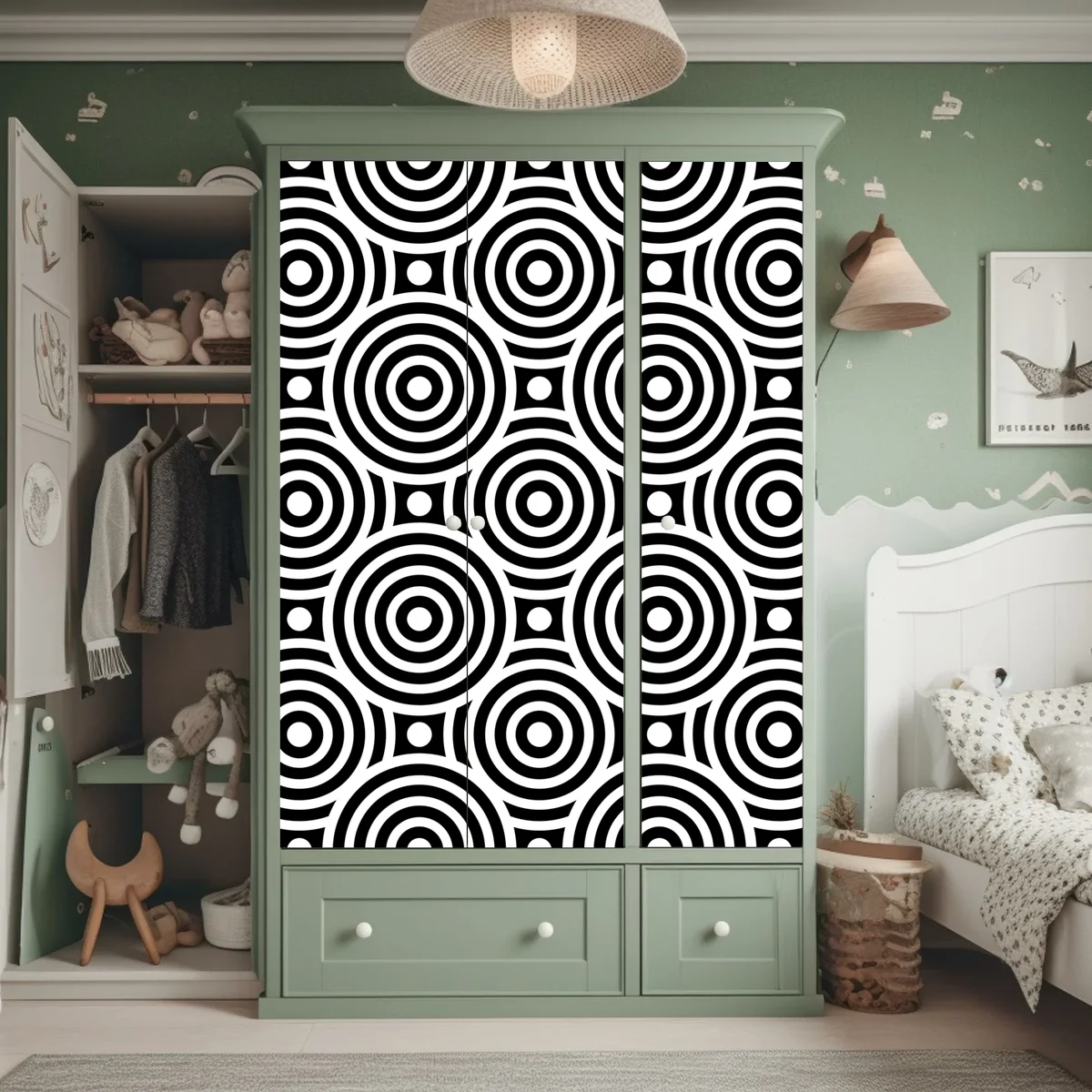 Schrankaufkleber schwarz-weiß muster aus konzentrischen kreisen Schrankaufkleber schwarz-weiß muster aus konzentrischen kreisen