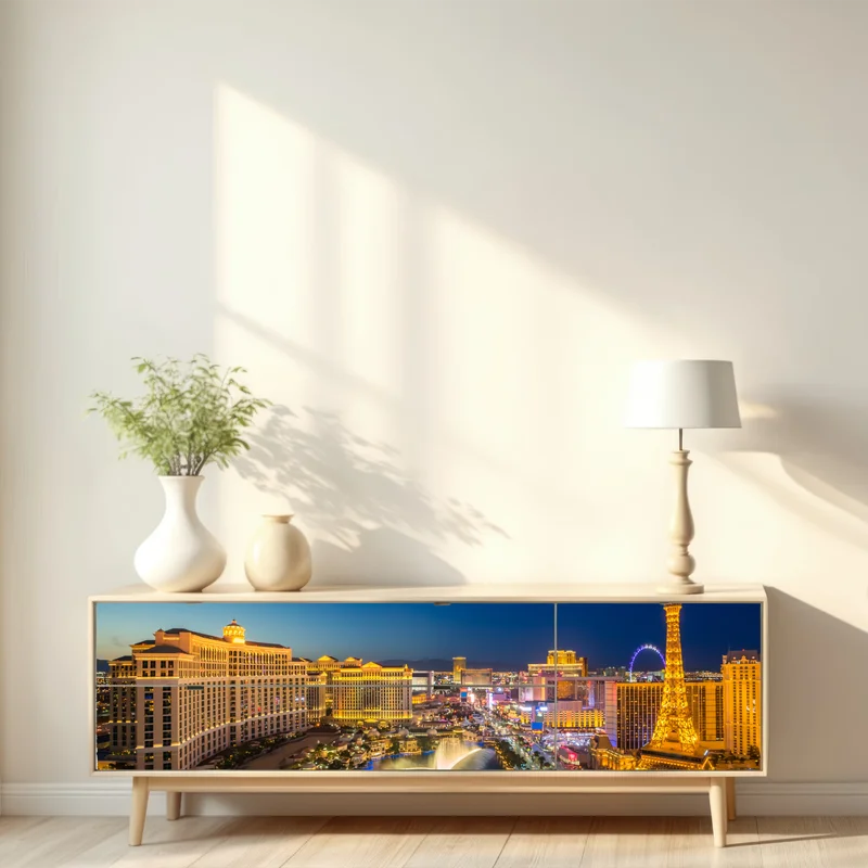 Repositionierbarer Aufkleber Las Vegas skyline bei nacht