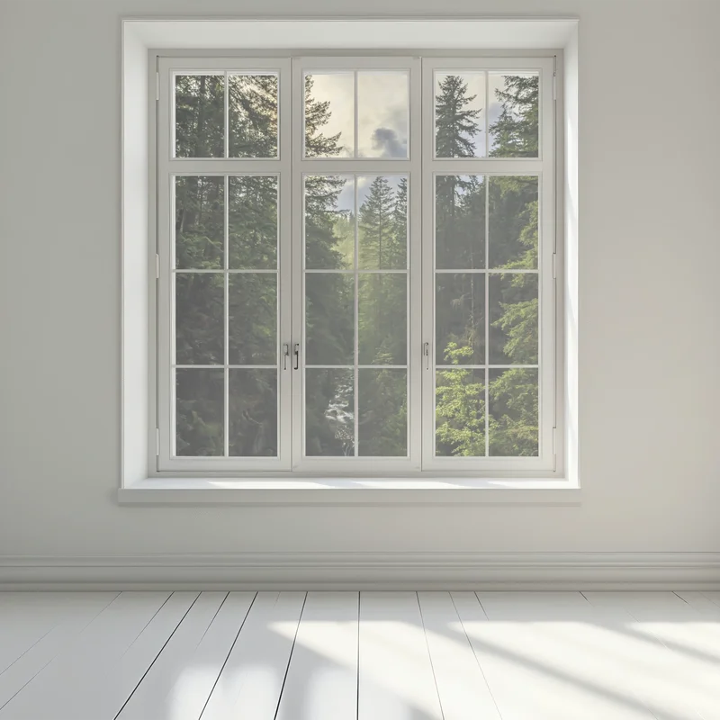 Naklejka na okno mglisty iglasty las z wodospadem Naklejka na okno mglisty iglasty las z wodospadem