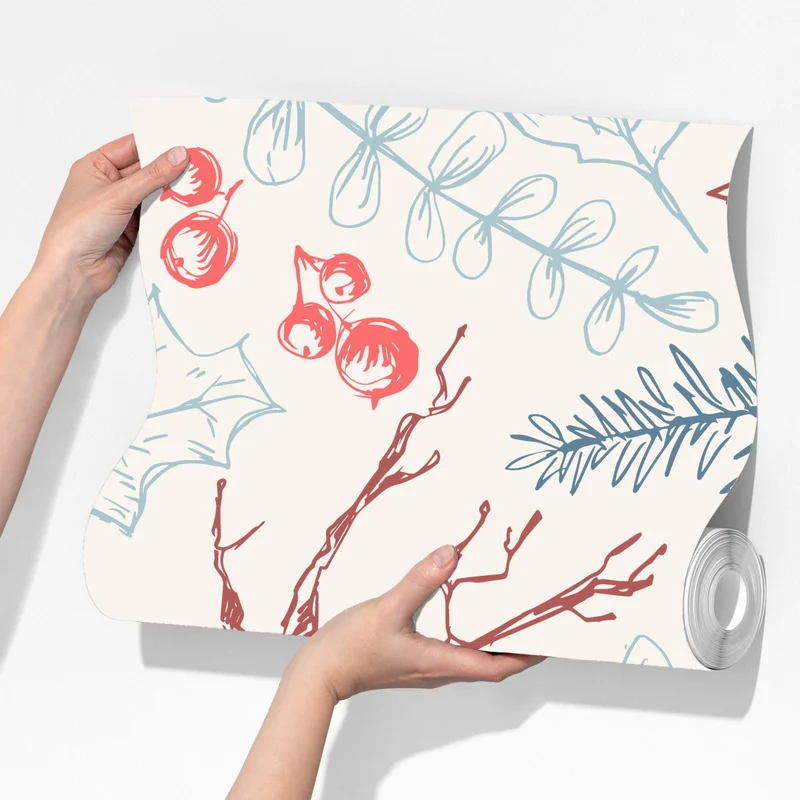 Fototapete handgezeichnetes winterliches botanisches muster Fototapete handgezeichnetes winterliches botanisches muster