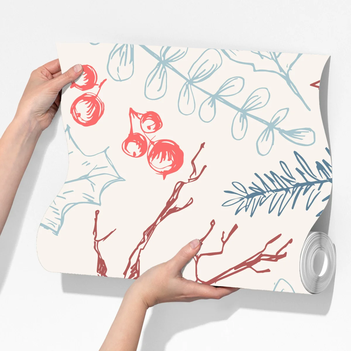 Fototapete handgezeichnetes winterliches botanisches muster Fototapete handgezeichnetes winterliches botanisches muster