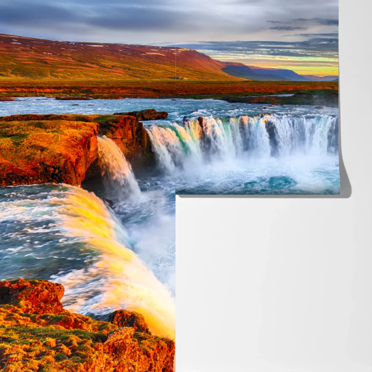 Fototapete Godafoss wasserfall bei sonnenaufgang Fototapete Godafoss wasserfall bei sonnenaufgang