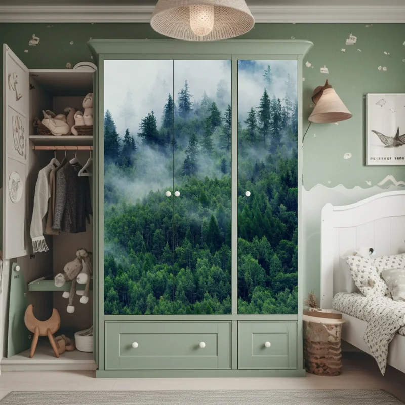 Schrankaufkleber nebliger grüner wald