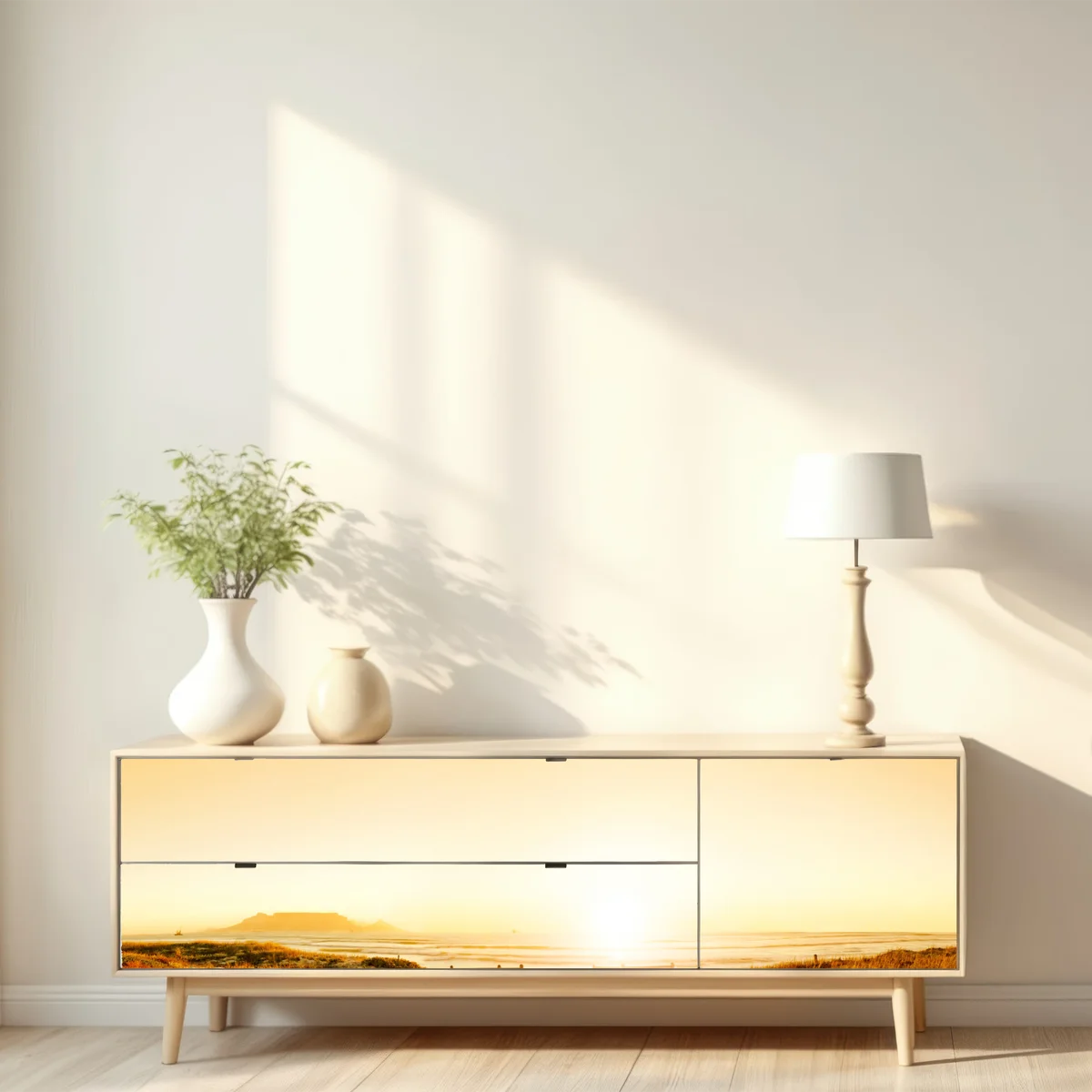 Repositionierbarer Aufkleber goldenes sonnenuntergangspanorama am strand mit Tafelberg Repositionierbarer Aufkleber goldenes sonnenuntergangspanorama am strand mit Tafelberg