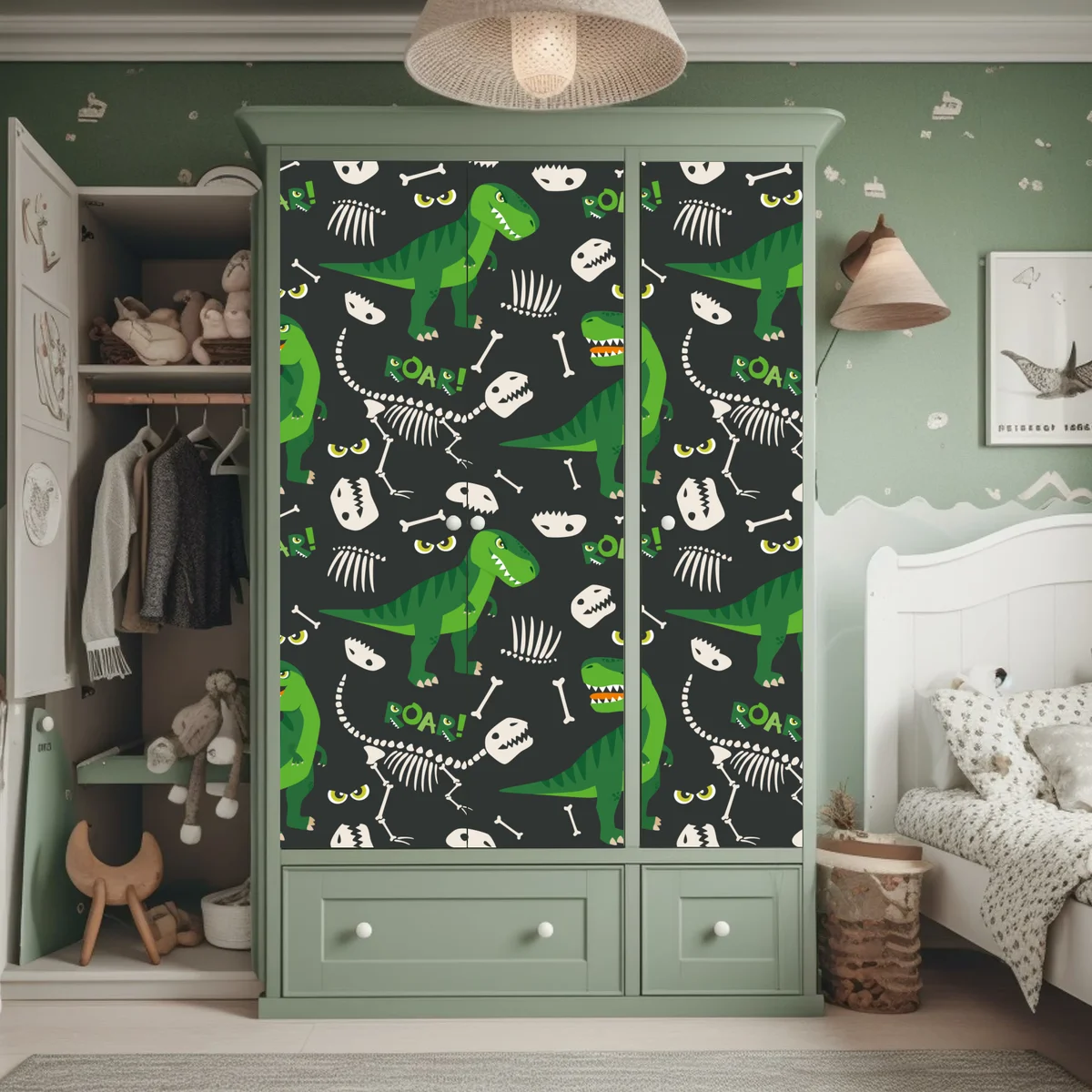 Schrankaufkleber verspieltes grünes t-rex muster Schrankaufkleber verspieltes grünes t-rex muster