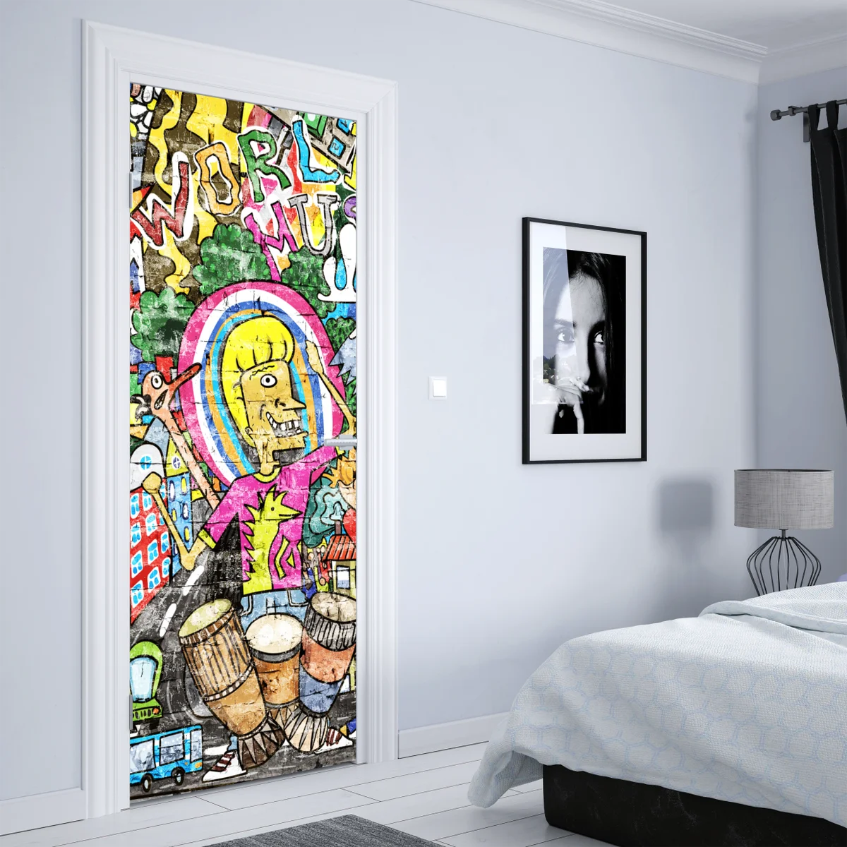 Türaufkleber farbenfrohes graffiti-wandbild Türaufkleber farbenfrohes graffiti-wandbild