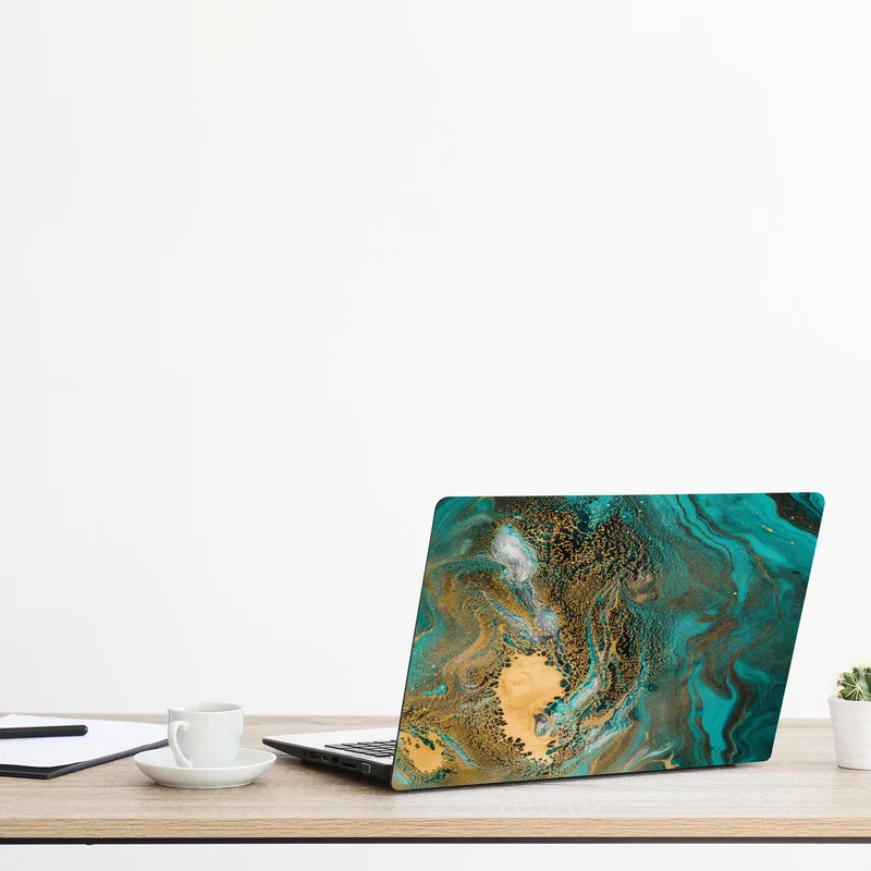 Laptop-Aufkleber türkis und gold fließende abstraktion
