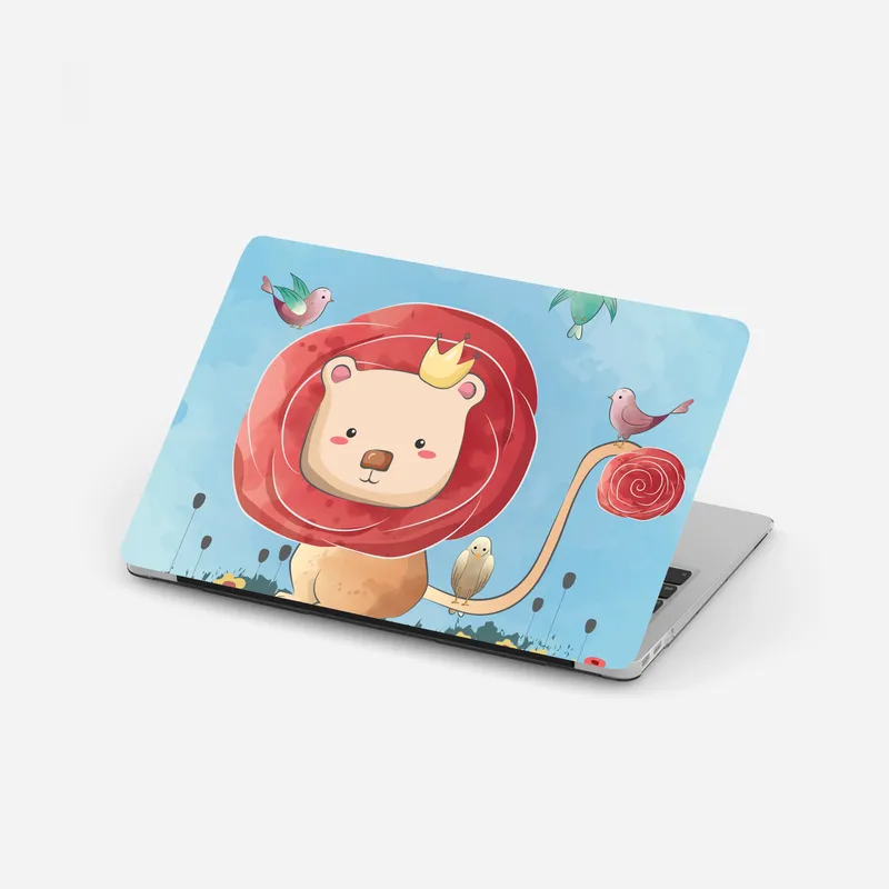 Laptop-Aufkleber bär mit rosa blütenkranz und vögeln