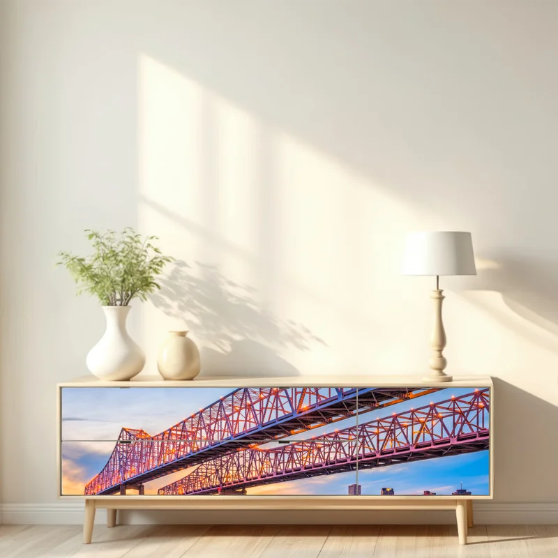 Repositionierbarer Aufkleber Crescent City Connection brücke bei sonnenuntergang, New Orleans